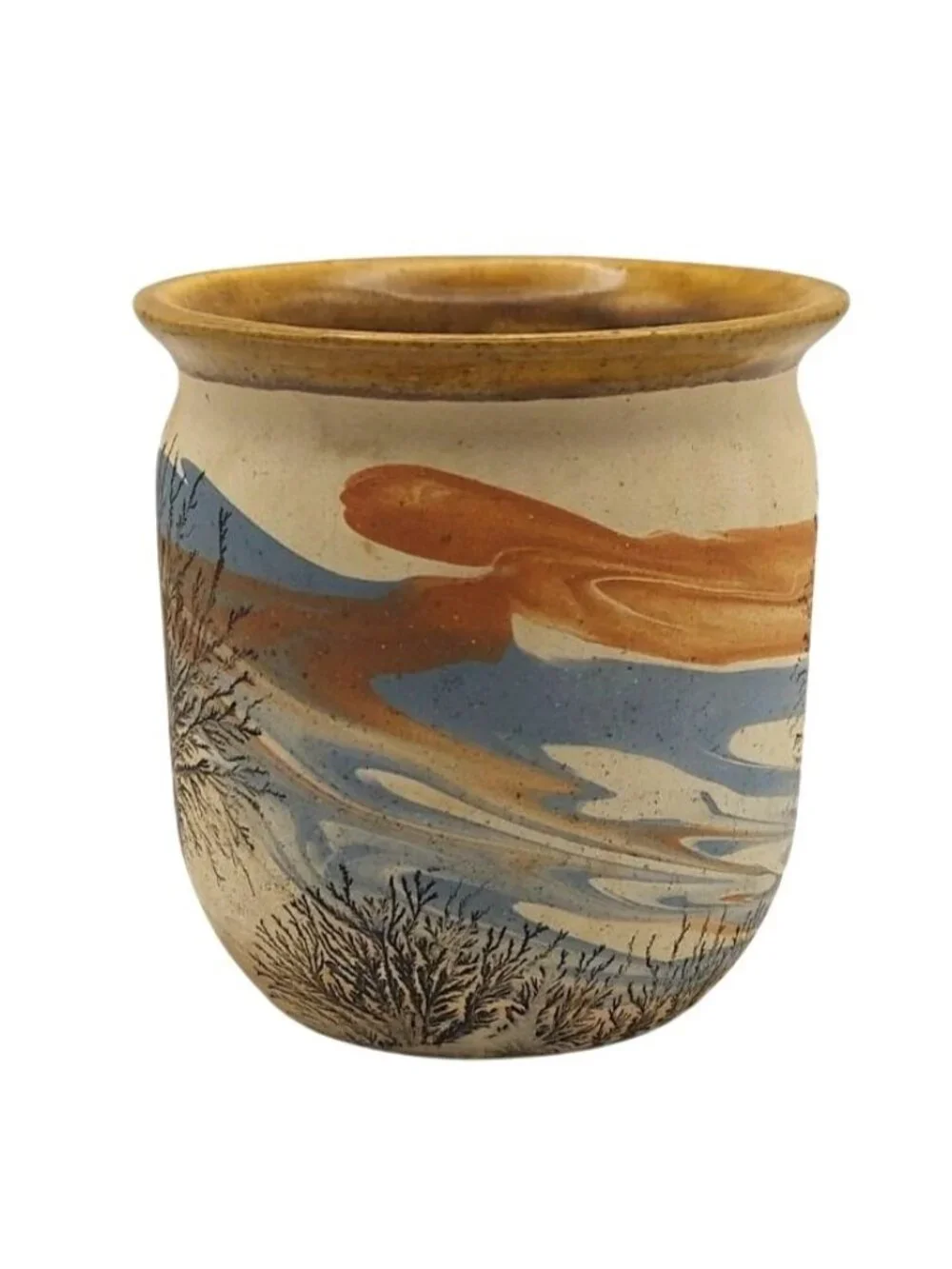 Sevierville Pottery Planter Crock Style Vase Matte Landscape TN Hand Painted